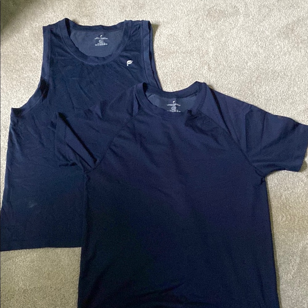 Fabletics medium Men's Navy Blue Athletic Shirts bundle tshirt and tank